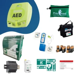 Pack extérieur : DEA Zoll AED+, armoire Aivia 200 (avec alarme), kit de premiers secours, signalétiques