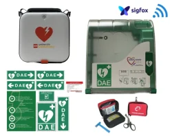 Pack EXT Supervisé Connecté : Défibrillateur DEA LIFEPAK CR2, boîtier Aivia 200W alarme, kits signalétique et secours