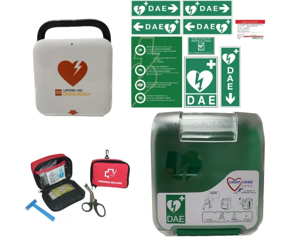 Pack INT Alerte : Défibrillateur Ent Auto DEA LIFEPAK CR2, boîtier AIVIA IN alarme, kits signalétique et secours