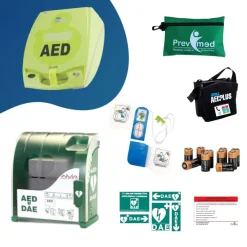 Pack intérieur : DEA Zoll AED+, armoire Aivia 100 (avec alarme), kit de premiers secours, signalétiques