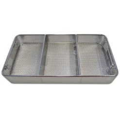 Panier de lavage - maille 4,5 x 4,5 et tôle - 3 compartiments - 480 x 250 x 70 mm