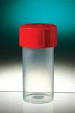 Pot droit 60 ml PP naturel hauteur 70 mm Ø 33 mm bouchon rouge stérile x 70 x 10