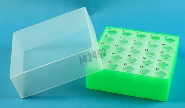 Rack cryo vert pour tube EPPENDORF 5 ml - 5 x 5 emplacements h 67 mm PP