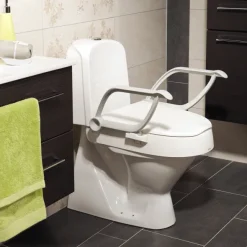 Rehausseur de toilettes Etac Cloo - hauteur réglable 6 ou 10 cm, inclinaison réglable - avec accoudoir