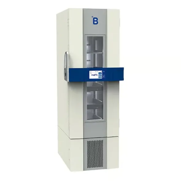 Réfrigérateur banque de sang 390 L qualificable Cofrac +4°C +/-2°C, modèle B401 avec portes vitrées et 5 tiroirs