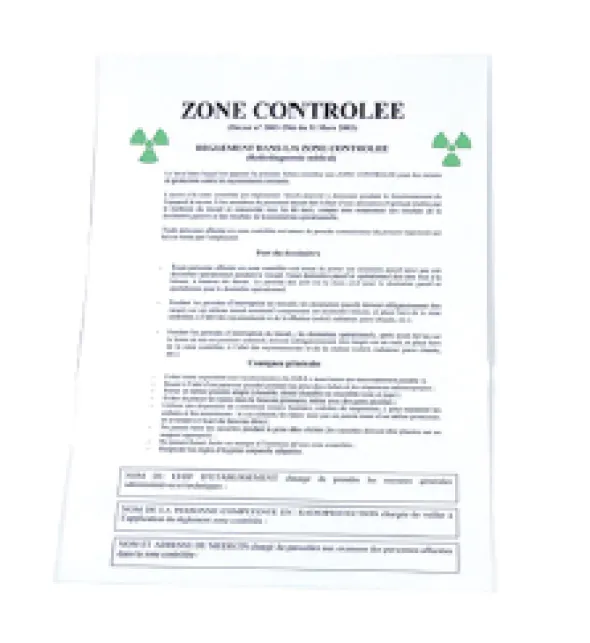Réglement zone controlée radiodiagnostique format A3 plastifié