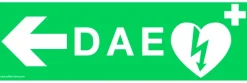 Signalétique défibrillateur DAE flèche gauche : flèche gauche de taille 10 x 30 cm [distribuée par Schiller]
