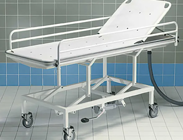 Table de douche mobile Ambre - hauteur variable hydraulique - avec barrière de sécurité - relève-buste
