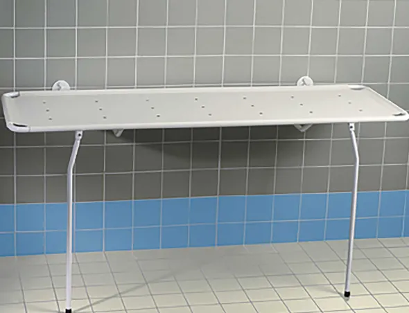Table de douche murale Ambre hauteur fixe - avec barrière de sécurité - relève buste - rabattable contre le mur