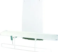 Table de douche murale Ambre - hauteur variable électrique - barrière de sécurité, relève-buste, rabattable contre le mur