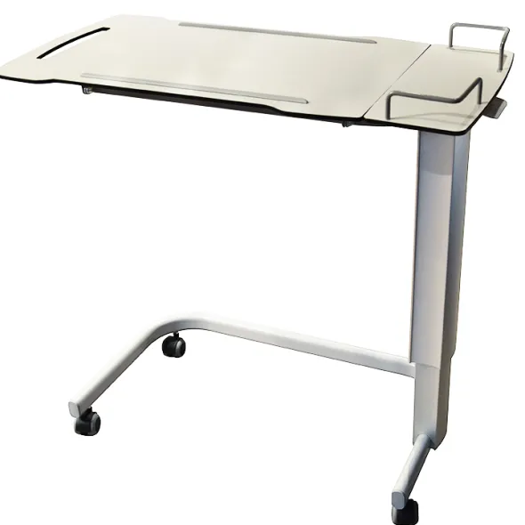 Table de lit Solido 3 - piétement U - 2 plateaux stratifié compact - 1 fixe, 1 inclinable - galerie anti-chute