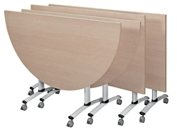 Table rabattable demi-lune sur roulettes - 160 x 80 cm - plateau stratifié antibactérien chant ABS