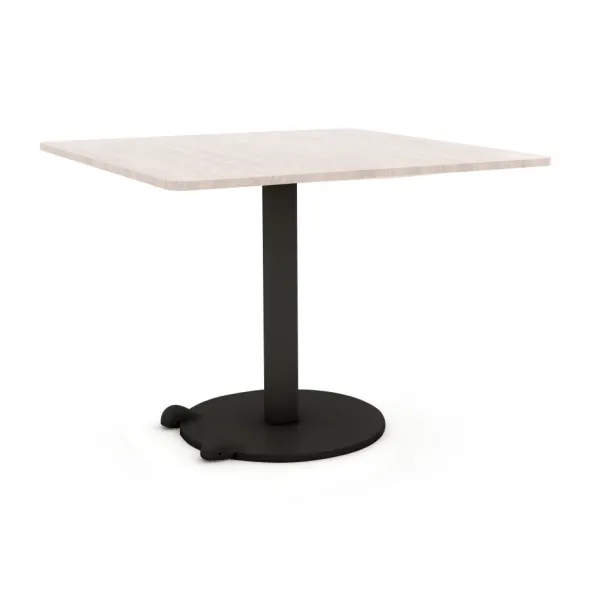 Table Ziiit - 110 x 110 cm - plateau stratifié antibactérien chant ABS - piétement central acier embase fonte