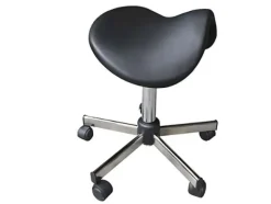 Tabouret selle de cheval sur roulettes à hauteur variable 45-58 cm, commande aux pieds