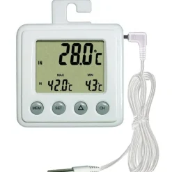 Thermomètre digital int.-ext. - Sonde NTC inox - Alarme T° - Triple aff. Instant./Maxi/Mini -