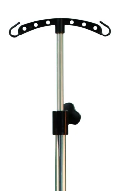 Tige porte-sérum télescopique en inox - 2 crochets plastique