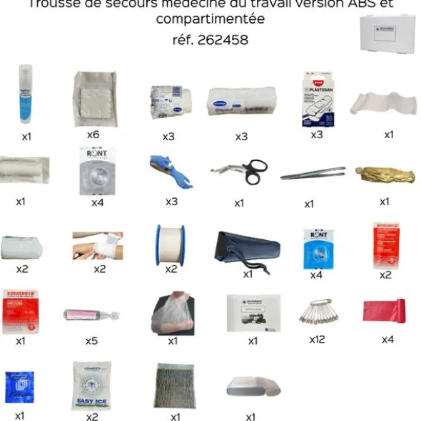 Trousse de secours médecine du travail version ABS équipée compartimentée - blanc