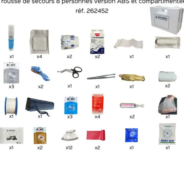 Trousse de secours 8 personnes version ABS équipée - compartimentée - blanc