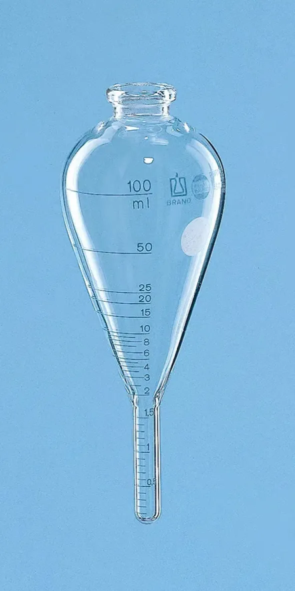 Tube à centrifuger astm Blaubrand en verre borosilicaté 100ml forme poire fond conique astm d96