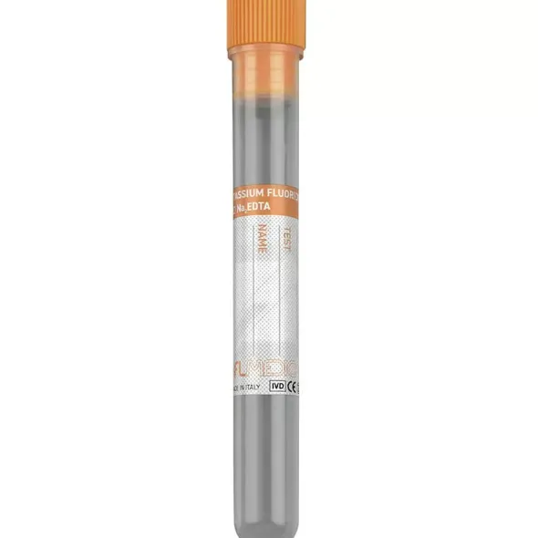 Tube PP 12x56 mm avec Fluorure de Potassium x 2,5 ml de sang, bouchon orange x 1000