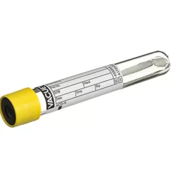 Tube VACUETTE acd-a 9ml 100x16 mm bouchon non vissant jaune bague blanche étiquette papier x 24 racks de 50